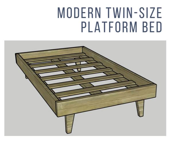 TWIN SIZED Modern Platform Bed Printable PDF Woodworking Plans 