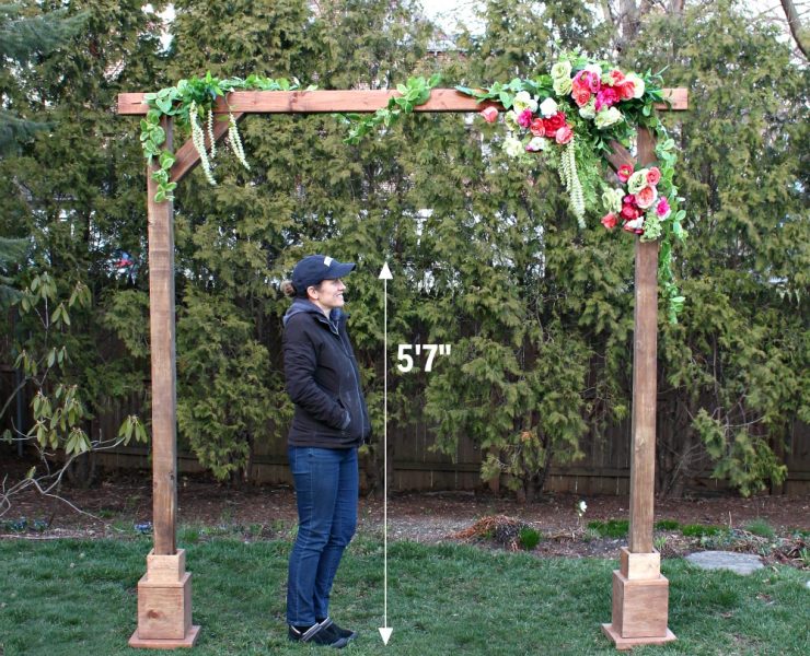 human under wood arch for scale