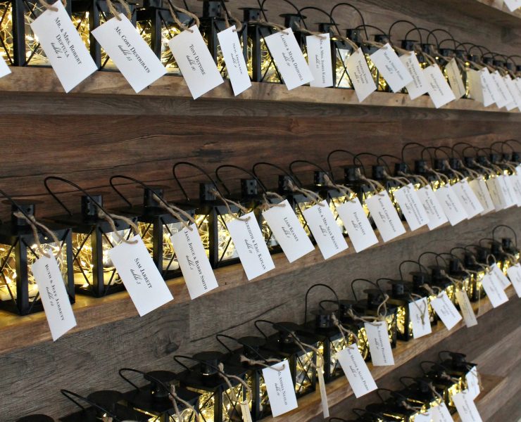 lantern place cards on ledge